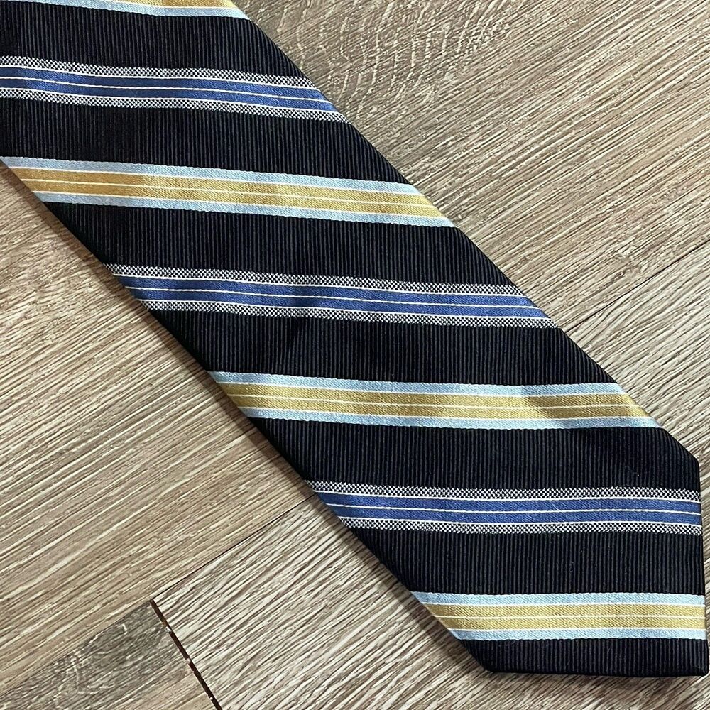 Vintage Forsyth Of Canada Neck Tie  Blue Yellow Stripe 100% Silk